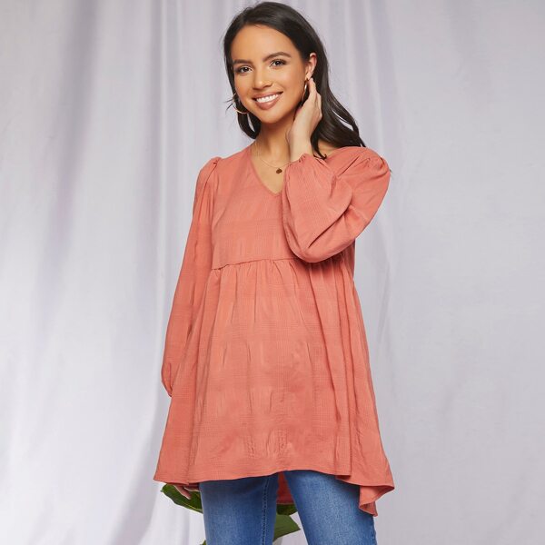 

Maternity Lantern Sleeve Smock Top, Coral orange