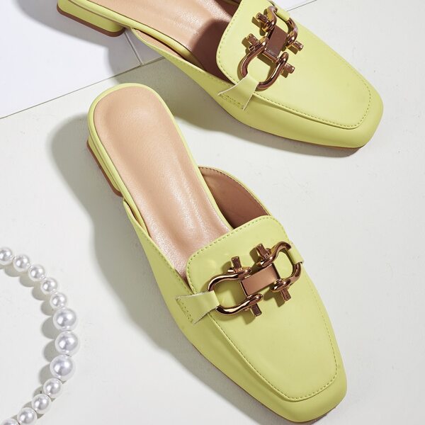 

Metal Decor Flat Mules, Yellow
