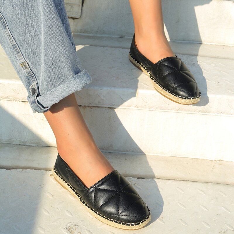 

Quilted Espadrille Flats, Black