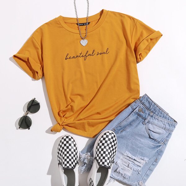 

Slogan Graphic Tee, Mustard yellow
