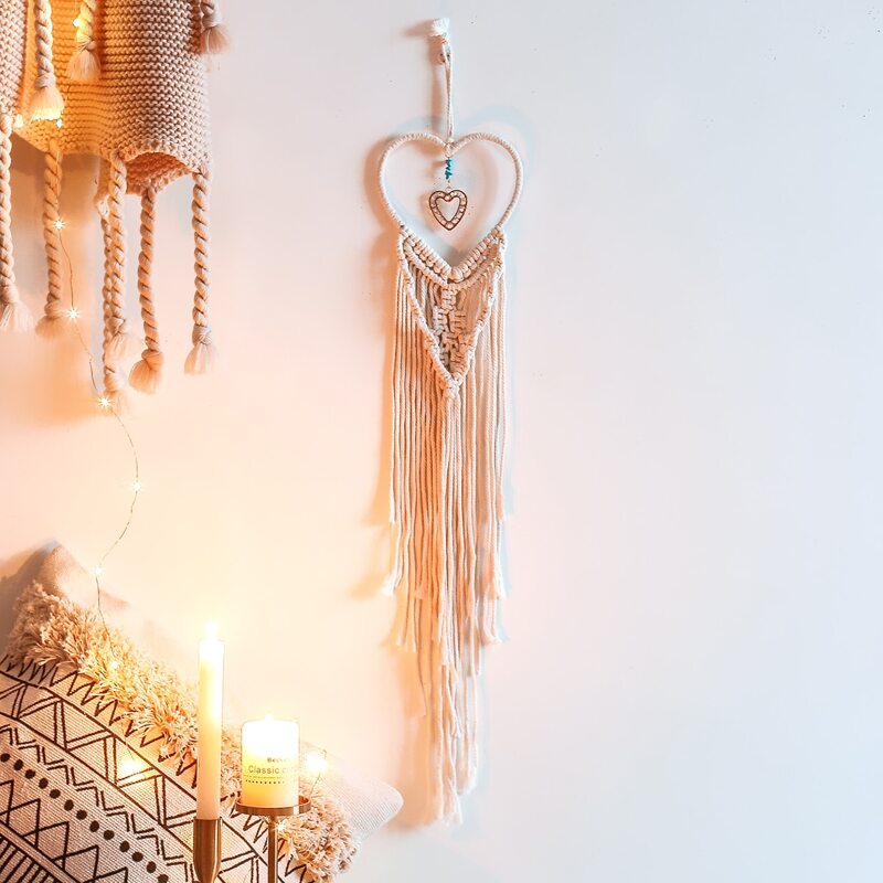 

1pc Woven Heart Wall Hanging, Beige