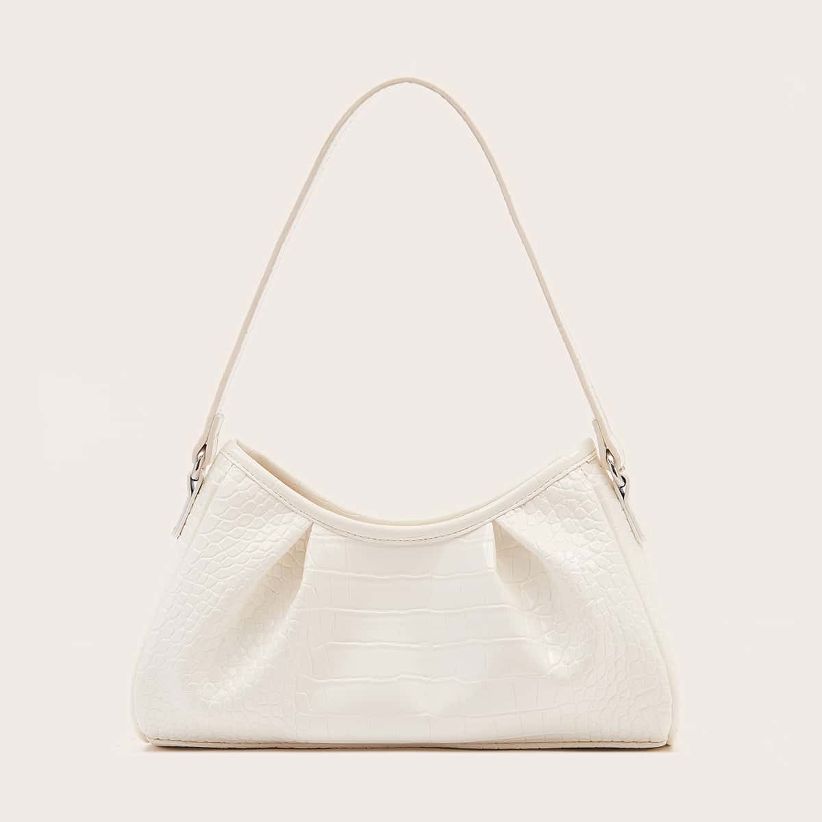 

Croc Embossed Baguette Bag, White