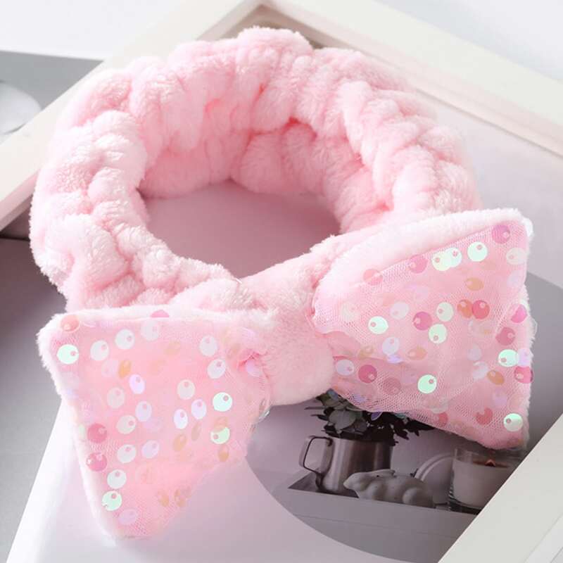 

Sequin Bow Decor Bath Headband, Pink