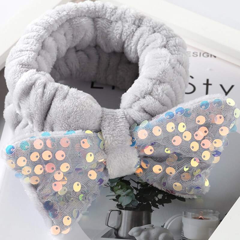 

Sequin Bow Decor Bath Headband, Grey