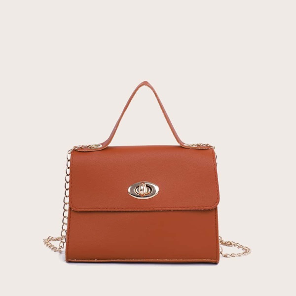 

Twist Lock Satchel Bag, Brown
