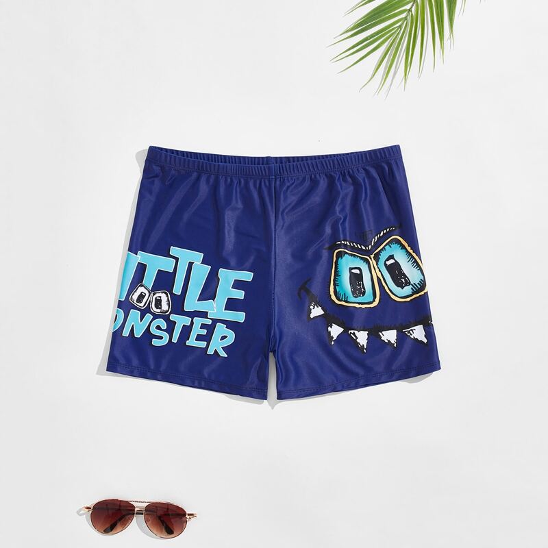 

Guys Cartoon & Letter Graphic Swim Trunks, Royal blue