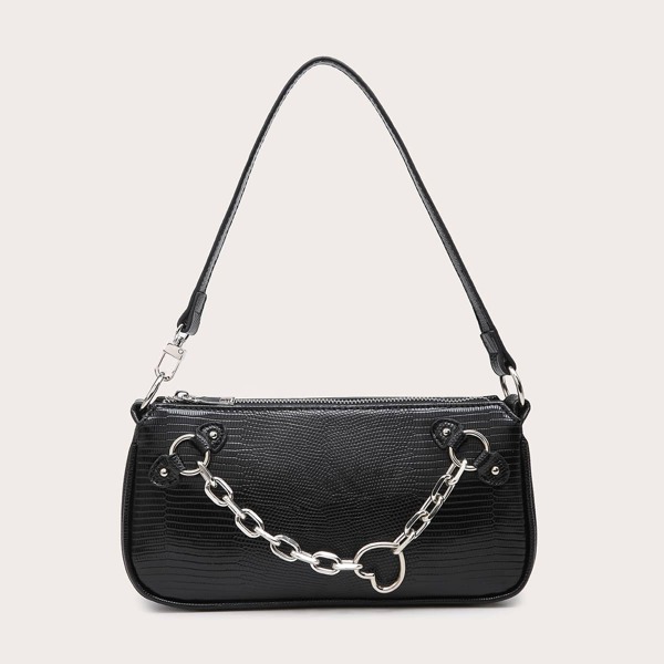 

Lizard Print Baguette Bag, Black