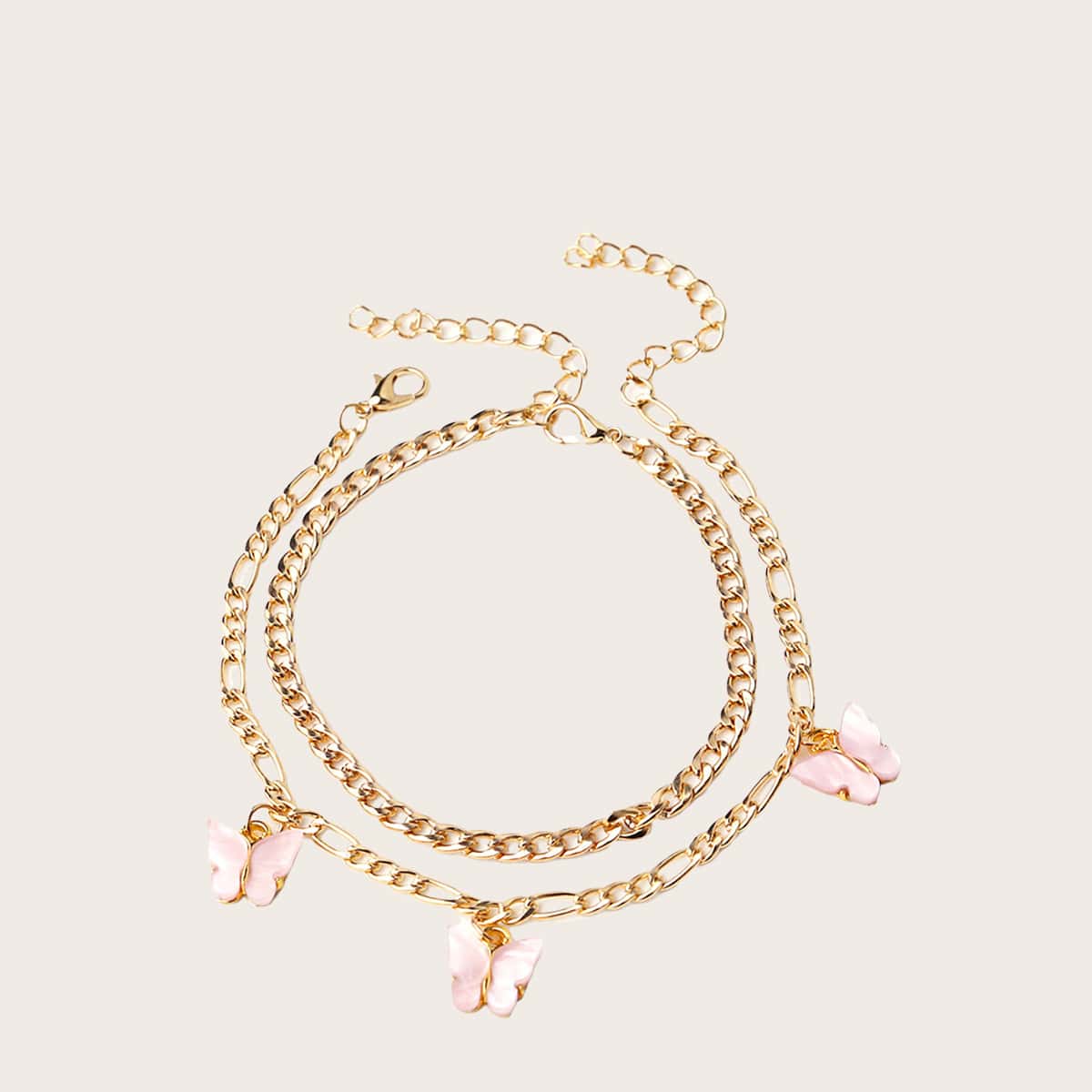 2pcs Butterfly Chain Anklet, Gold