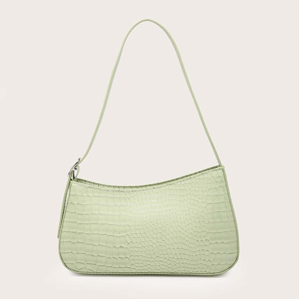 

Croc Embossed Baguette Bag, Green