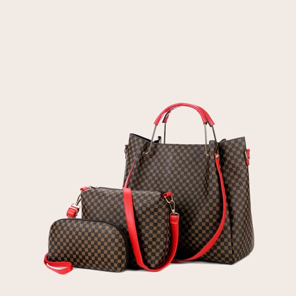 

3pcs Minimalist Graphic Tote Bag Set, Red