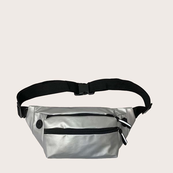 

Men Metallic Zipper Fanny Pack, Silver