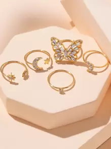4pcs Rhinestone Decor Ring - Yellow Gold - View 1