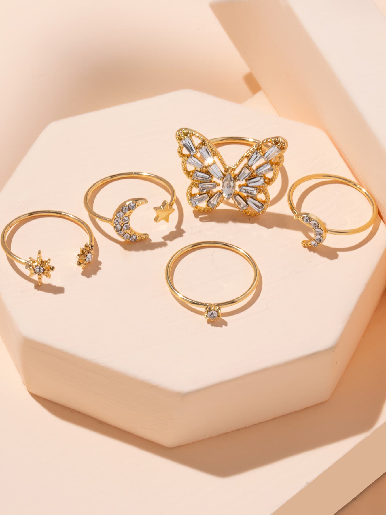 4pcs Rhinestone Decor Ring - Yellow Gold - View 1