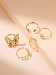 4pcs Rhinestone Decor Ring - Yellow Gold - View 2