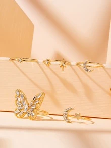 4pcs Rhinestone Decor Ring - Yellow Gold - View 3