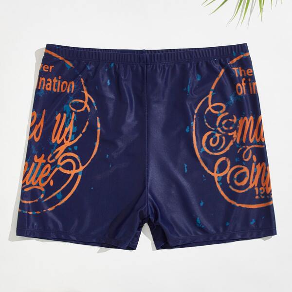 

Men Letter Graphic Swim Trunks, Multicolor
