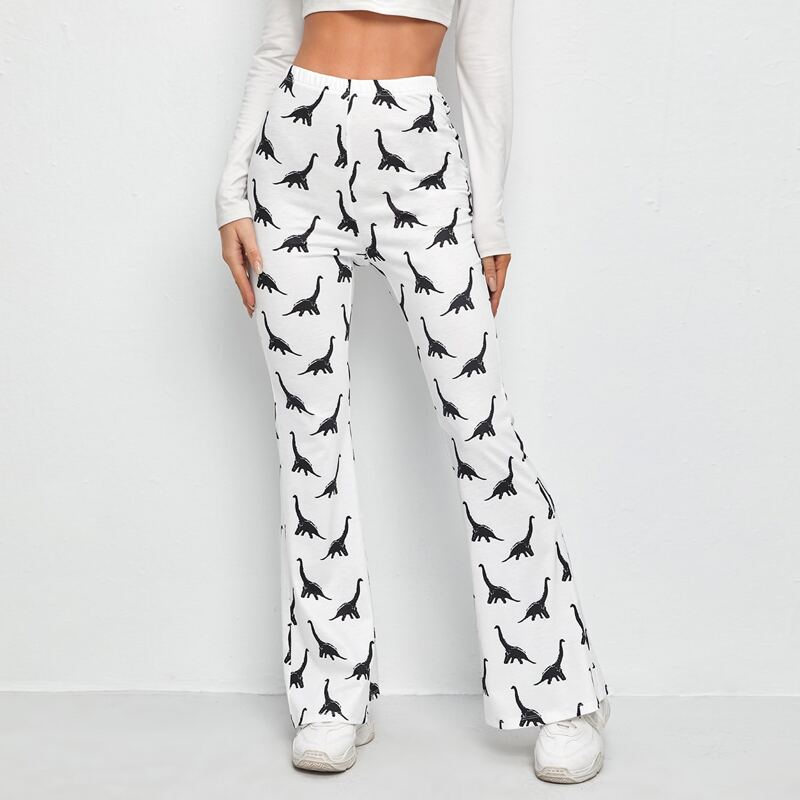 

Dinosaur Print Flare Leg Pants, White