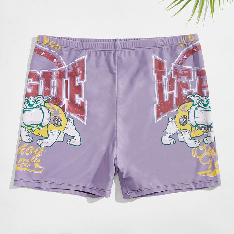 

Guys Letter And Cartoon Graphic Swim Trunks, Multicolor