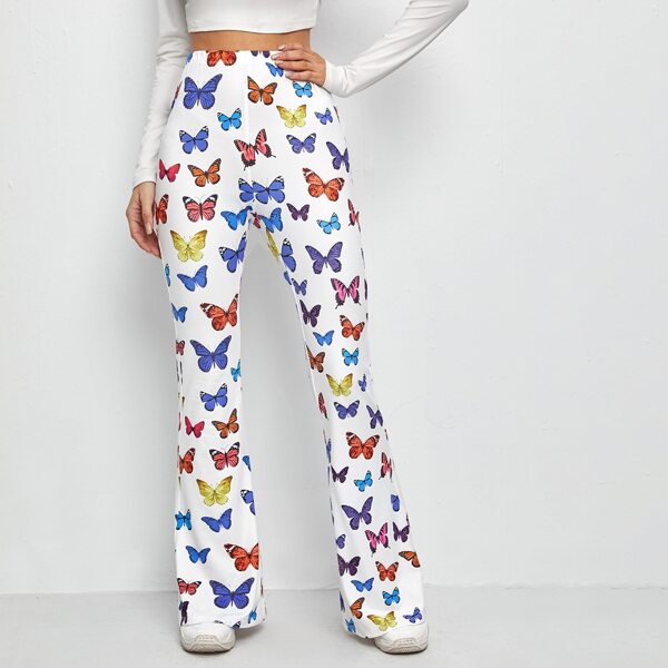 

Butterfly Print Flare Leg Pants, White