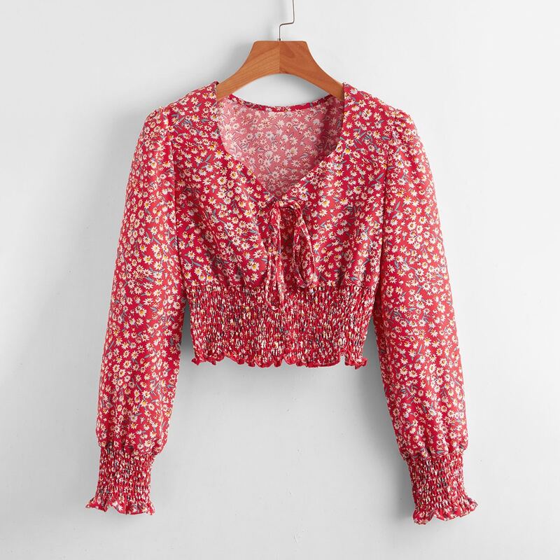 

Ditsy Flower Milkmaid Shirred Crop Top, Multicolor