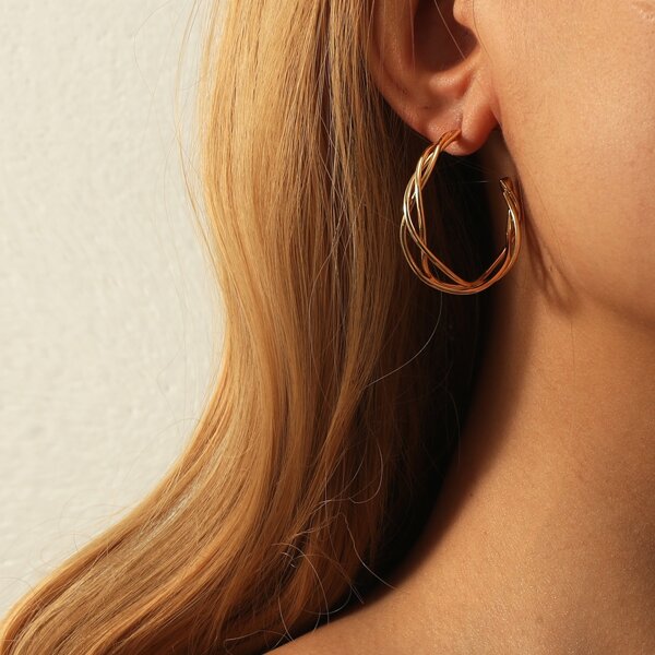 

Twist Cuff Hoop Earrings, Gold
