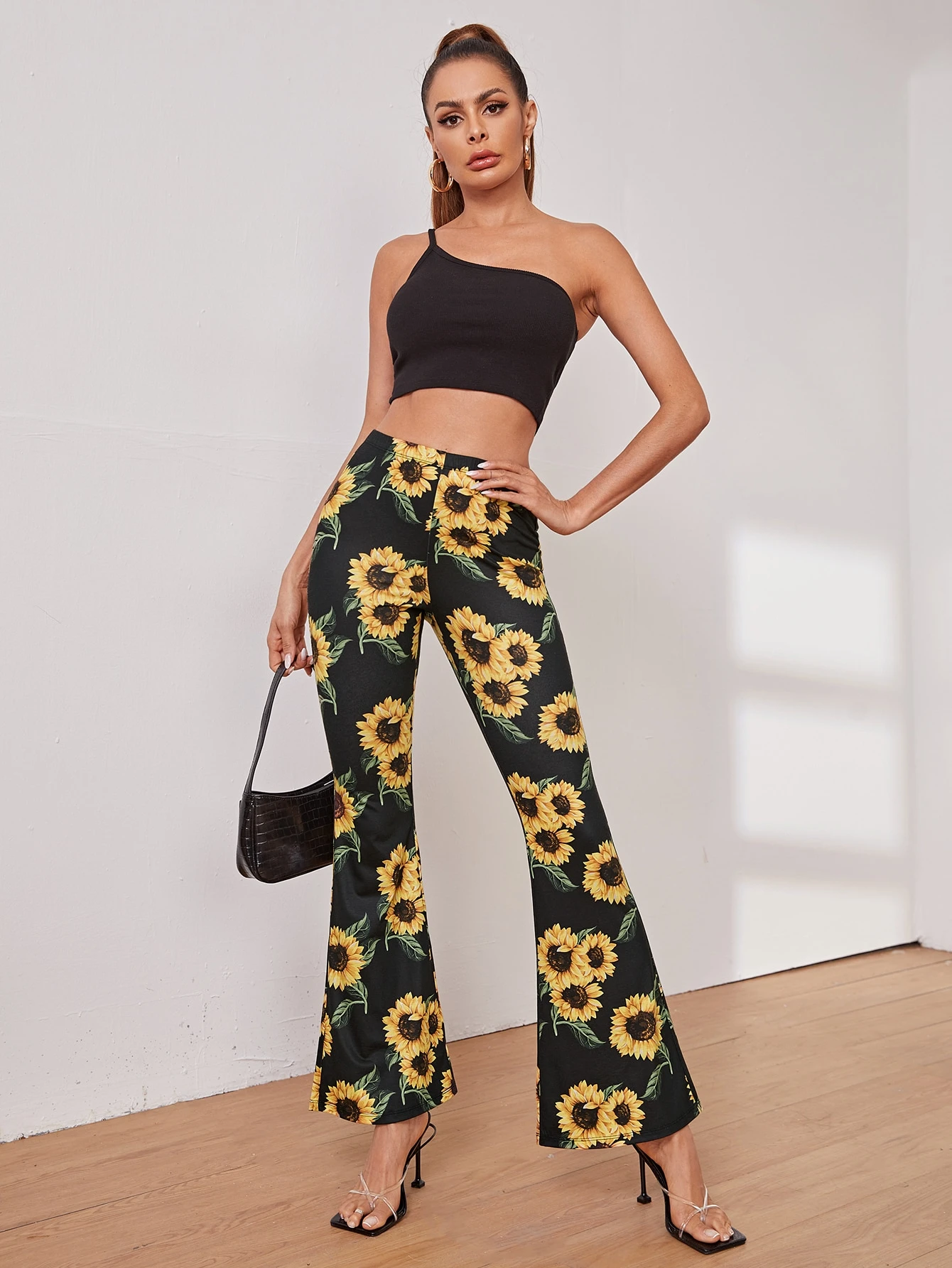Sunflower print flare pants Clearance