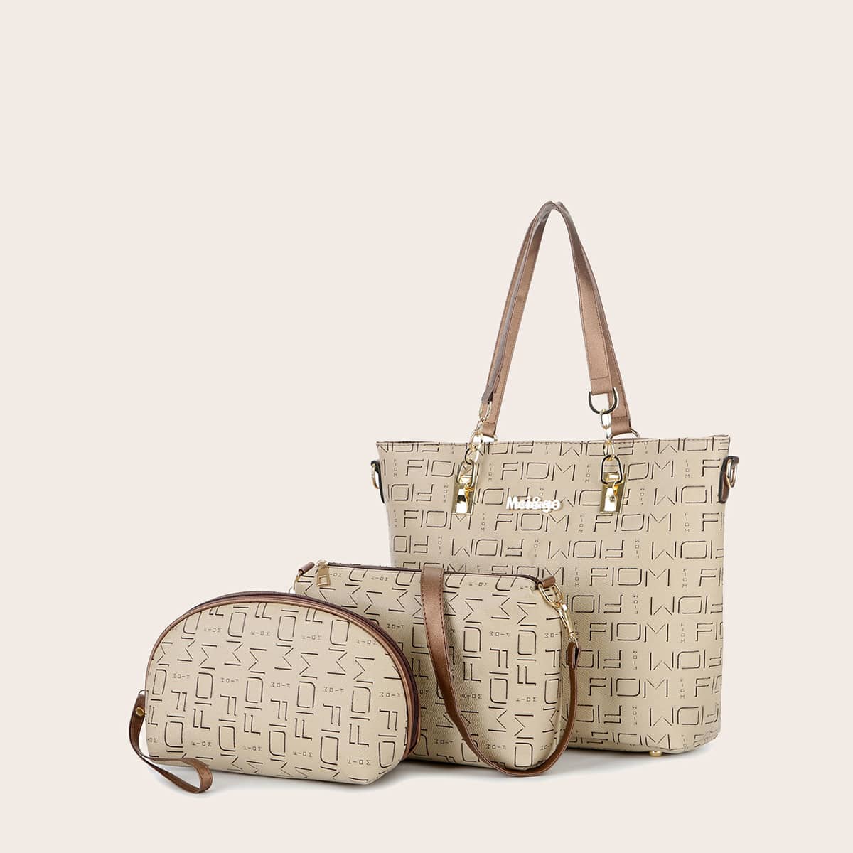 

3pcs Letter Graphic Tote Bag Set, Khaki