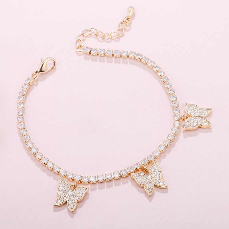 

Rhinestone Butterfly Charm Bracelet, Gold