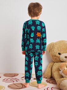 SHEIN 小男童卡通圖案上衣和褲子睡衣套裝 - 彩色 - 查看 2