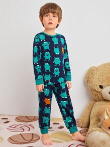 SHEIN 小男童卡通圖案上衣和褲子睡衣套裝 - 彩色 - 查看 3