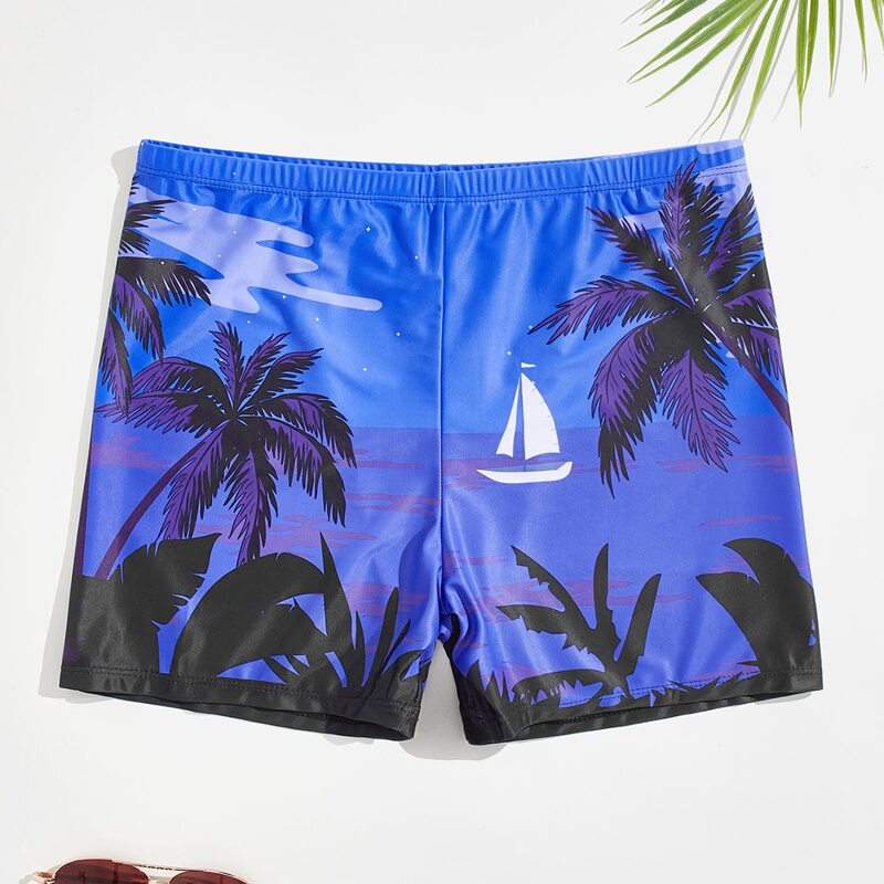 

Guys Tropical Print Swim Trunks, Blue