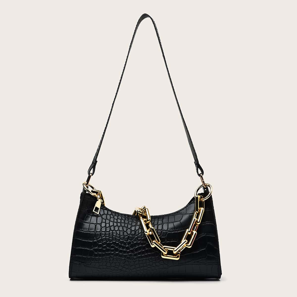 

Croc Embossed Shoulder Bag, Black