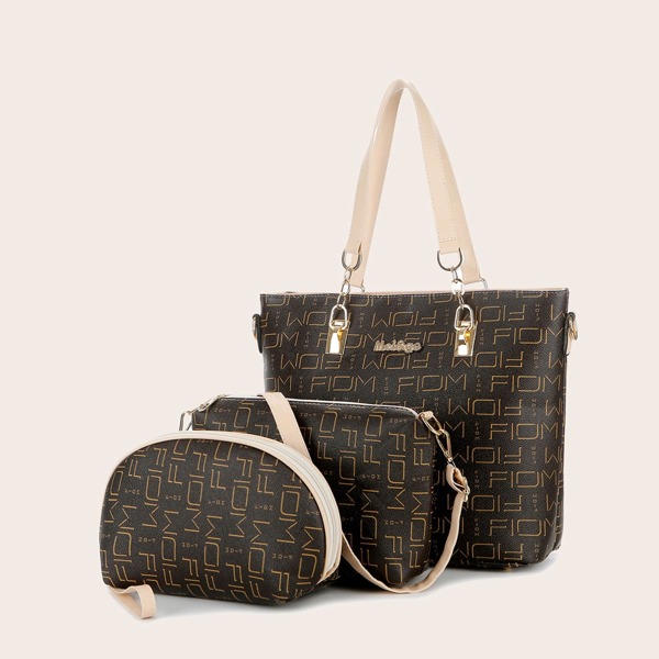 

3pcs Letter Graphic Tote Bag Set, Multicolor