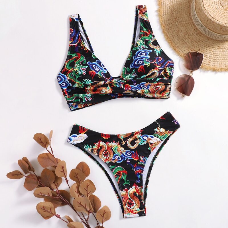 

Dragon Print Bikini Swimsuit, Multicolor