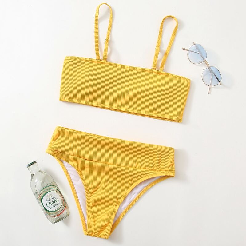 

Ribbed Cami Bikini Swimsuit, Yellow