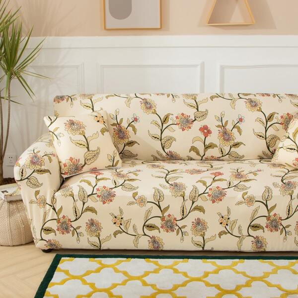 

Flower Print Sofa Cover & 1pc Cushion Cover Without Filler, Multicolor
