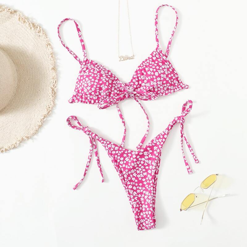 

Ditsy Floral Thong Bikini Swimsuit, Pink