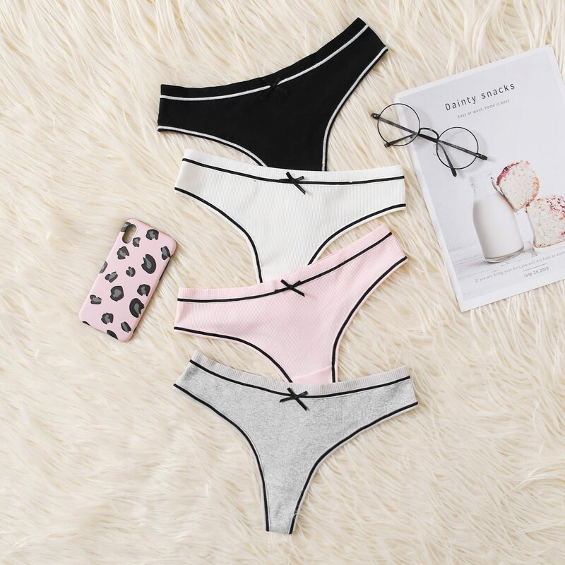 

4pack Contrast Binding Bow Panty Set, Multicolor