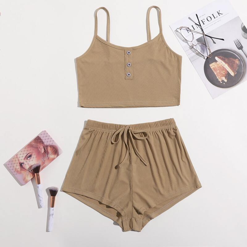 

Solid Button Lounge Set, Khaki