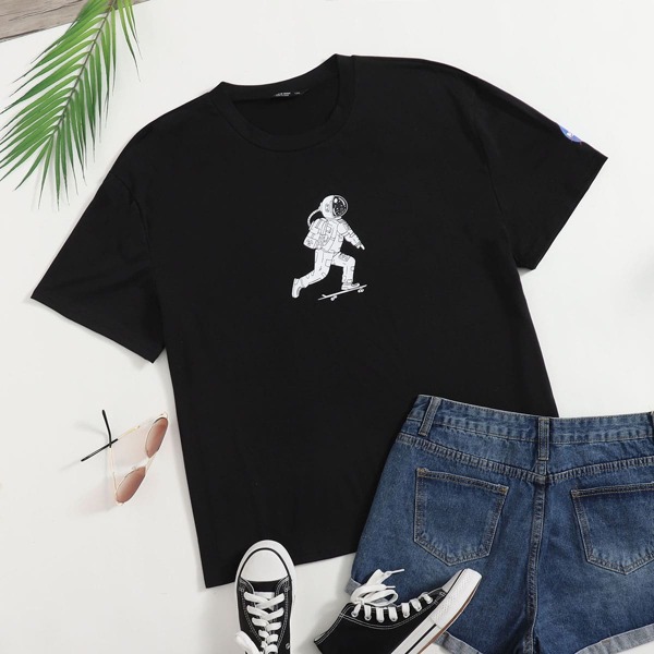 

Plus Cartoon Graphic Short Sleeve Tee, Black