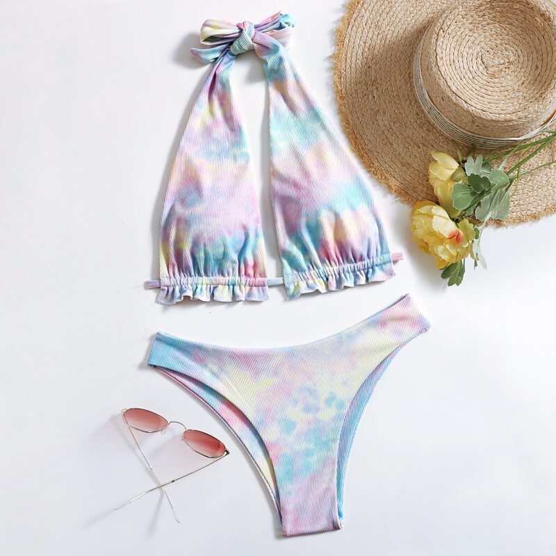 

Tie Dye Frill Bikini Swimsuit, Multicolor
