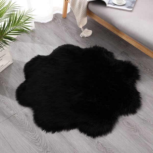 

Solid Plush Flower Carpet, Black