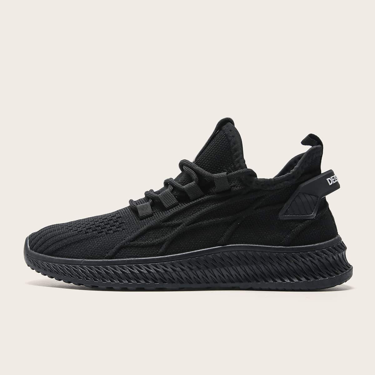 

Lace-up Decor Knit Sneakers, Black
