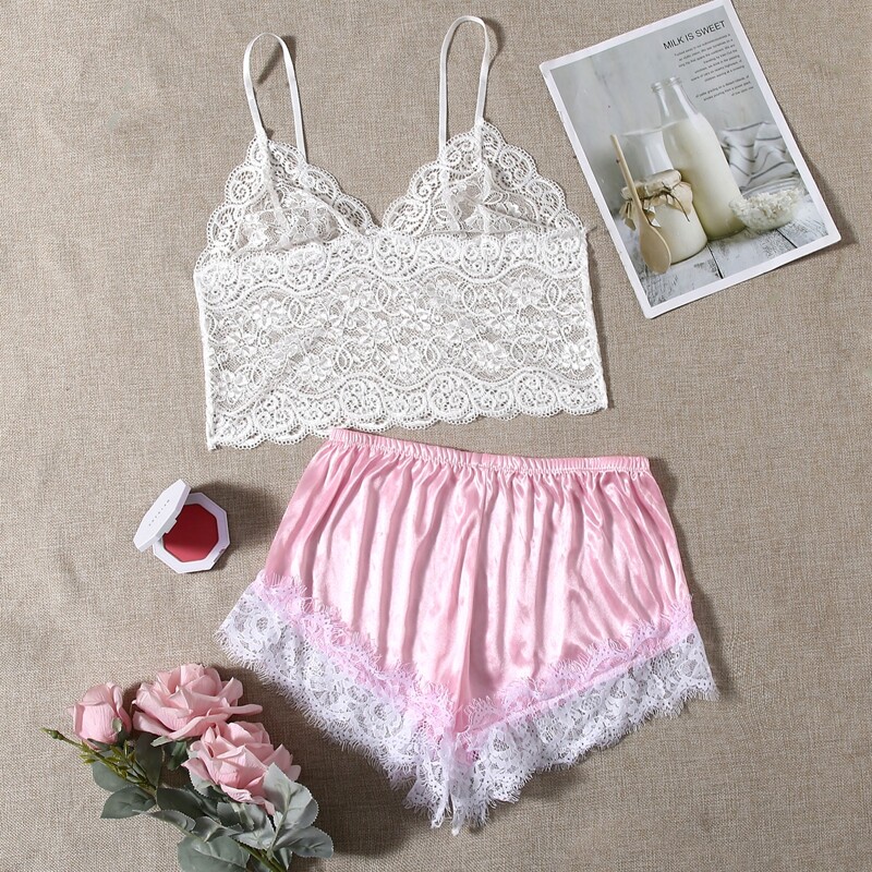 

Lace Hem Lingerie Set, Multicolor