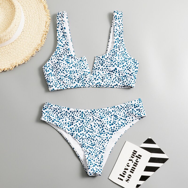 

Dalmatian V-wired Bikini Swimsuit, Dusty blue