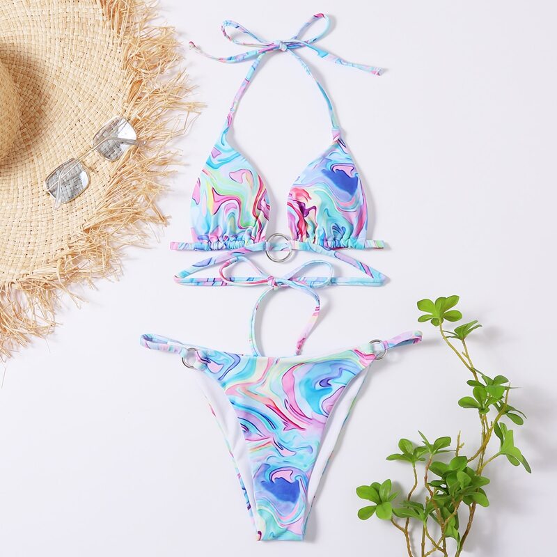 

Graphic Ring Decor Bikini Swimsuit, Multicolor