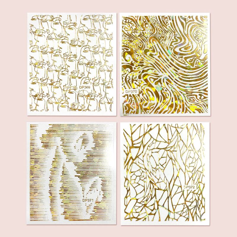 

4sheets Abstract Line Nail Art Sticker, Gold