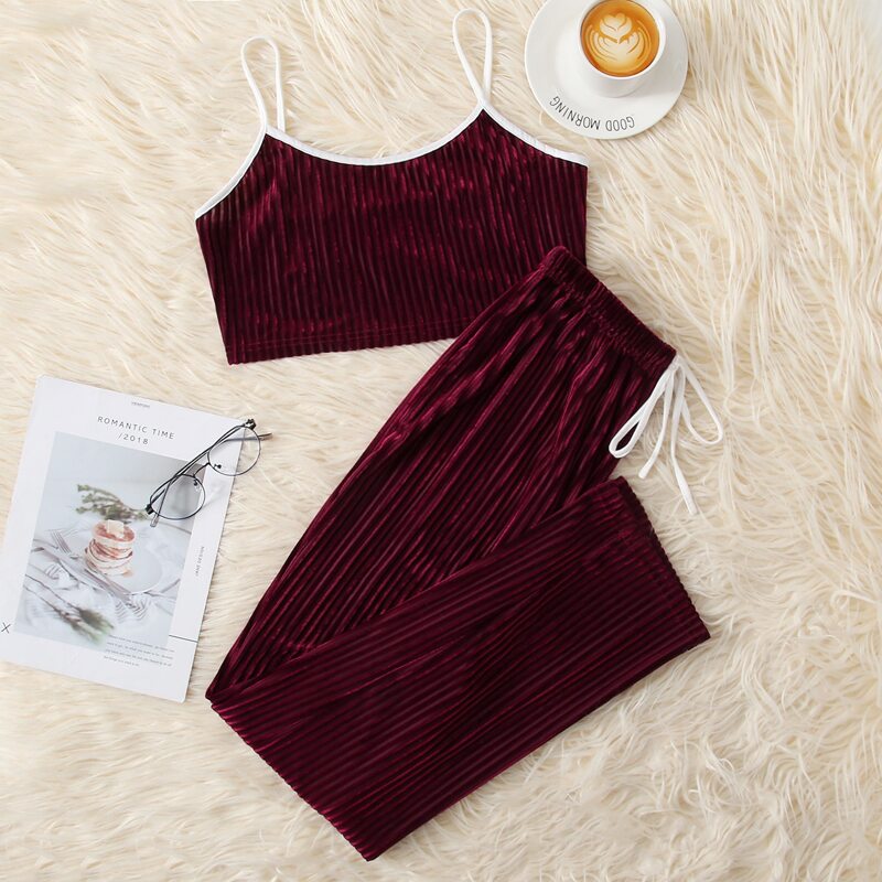 

Velvet Tie Front Lounge Set, Burgundy