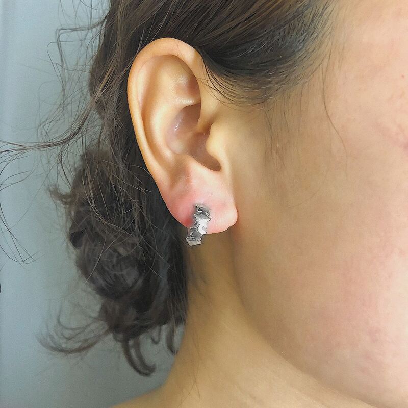 

Star Decor Huggie Earrings, Silver