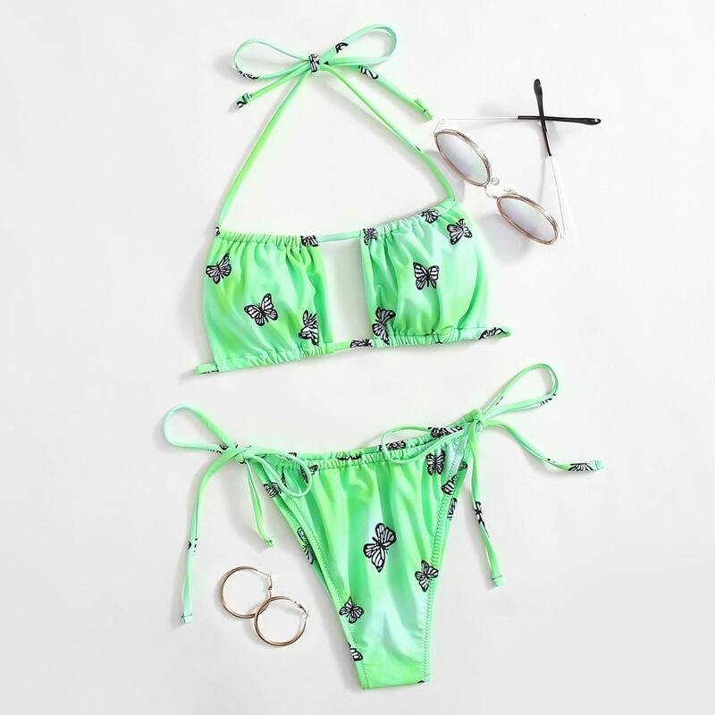 

Butterfly Print Cut-out Bikini Swimsuit, Multicolor
